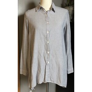 Zac & Rachel Striped Button Shirt Womens Sz M White Blue Nautical Coastal Preppy